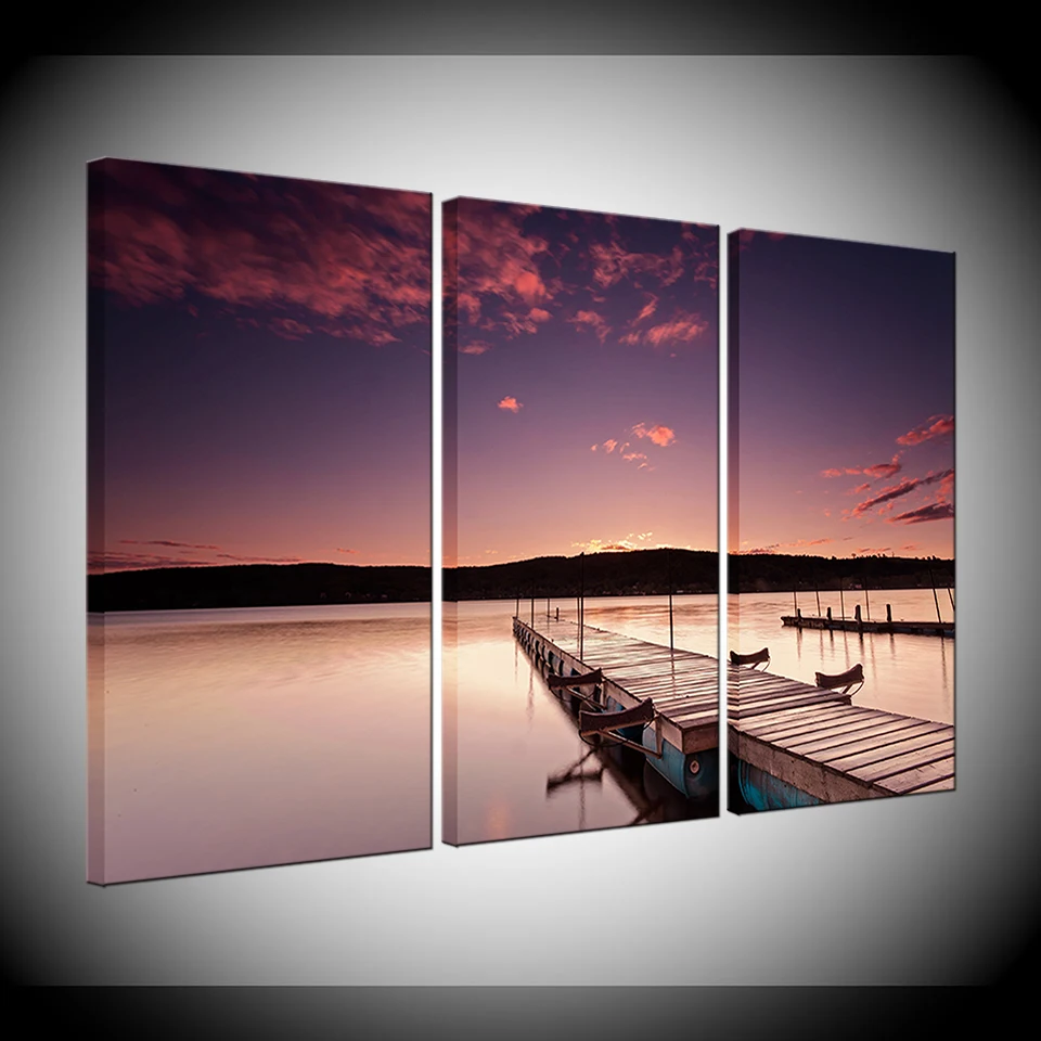 

Canvas Paintings Wall Art HD Prints Poster 3 Piece Sunset Glow Wood Bridge Sea Landscape Pictures Modular Living Room Home Decor