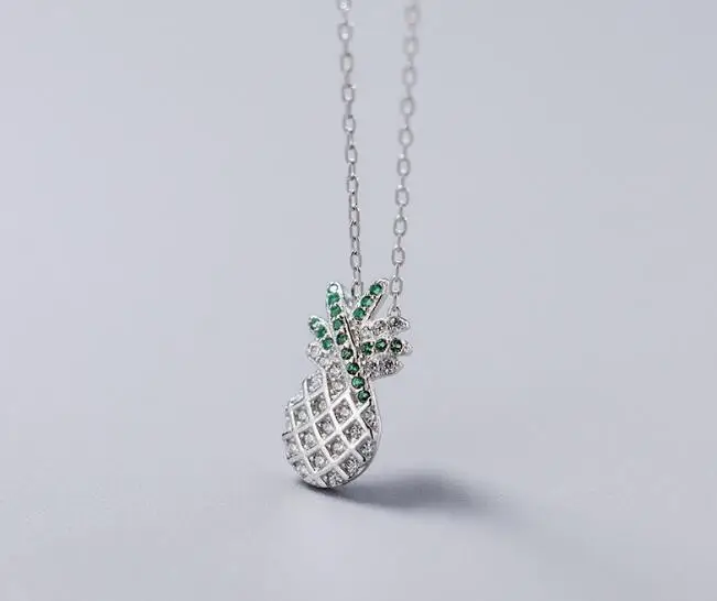 Authentic 100% REAL. 925 Sterling Silver fINE Jewelry Fruit Green pineapple pendant Necklace zirconia GTLx1774 | Украшения и