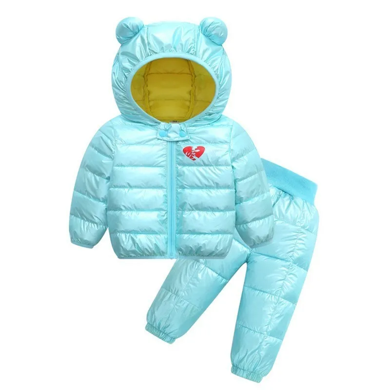 Sky Blue Г. Зимнее пальто для мальчиков бронзового и серебряного цветов Детские хлопковые куртки-Пуховики водонепроницаемая одежда для маленьких девочек, верхняя одежда комплект одежды для детей из 2 предметов - Цвет: Sky Blue