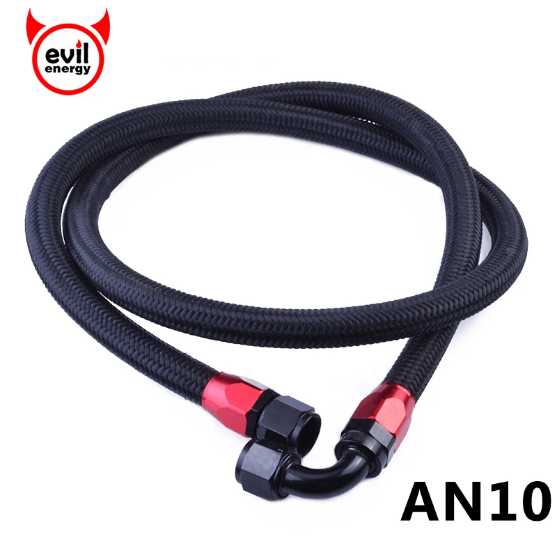 evil energy AN 10 Black Braided 1.6 Meter Oil Fuel Hose Line+Straight Elbow End Aluminum Swivel Fittings Kit |