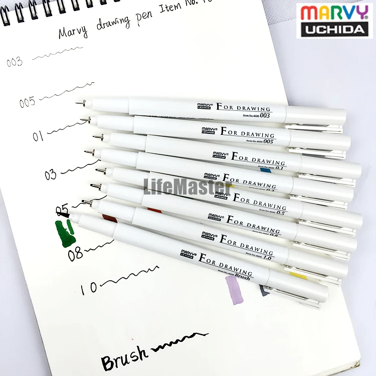 

LifeMaster Marvy Sketch Liner/Brush 0.03mm/0.05mm/0.1mm/0.3/0.5/0.8/1.0mm Black Water Resistant Gundam Drawing Pen 4600
