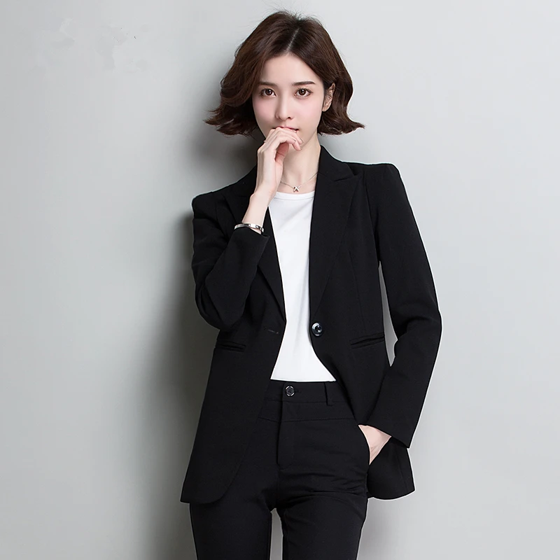 Женский Повседневный блейзер с длинным рукавом черный облегающий пиджак