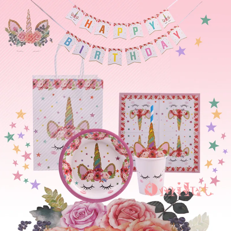 Omilut 12 шт. Единорог плиты вечерние украшения с днем День рождения Baby Shower девушка