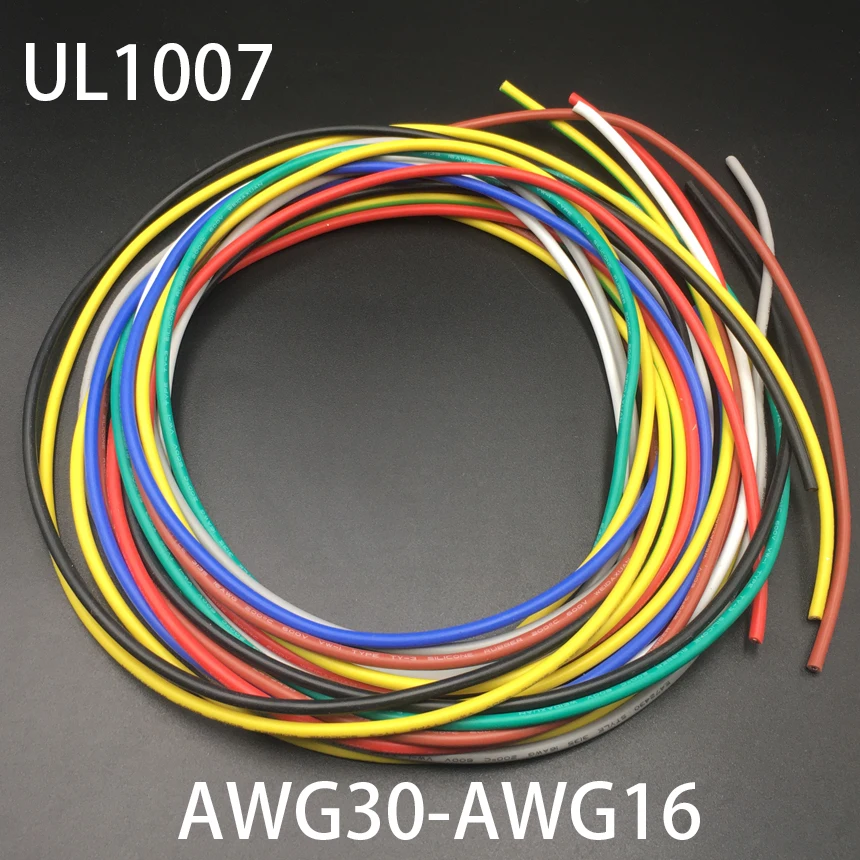 22AWG 1,6 мм OD 20AWG 1,8 мм OD UL1007 300V 80C оберточная луженая медная силиконовая резина Многожильная оплетка Электрический провод кабель Шнур