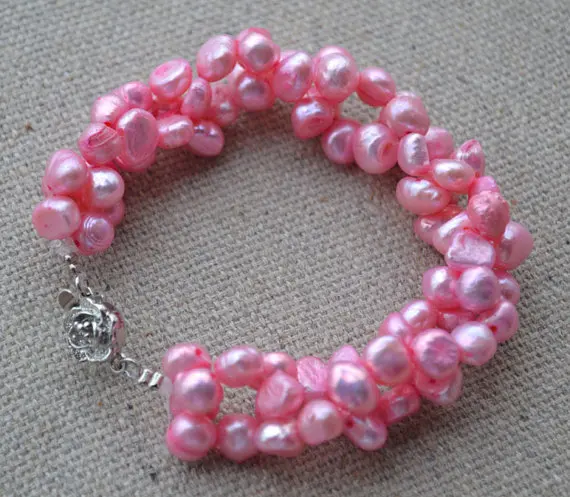 

Perfect Pearl Jewellery,7.5inches 6-7mm Cute Pink Freshwater Pearl Bracelet,Silvers Flower Clasp,Wedding Jewellery