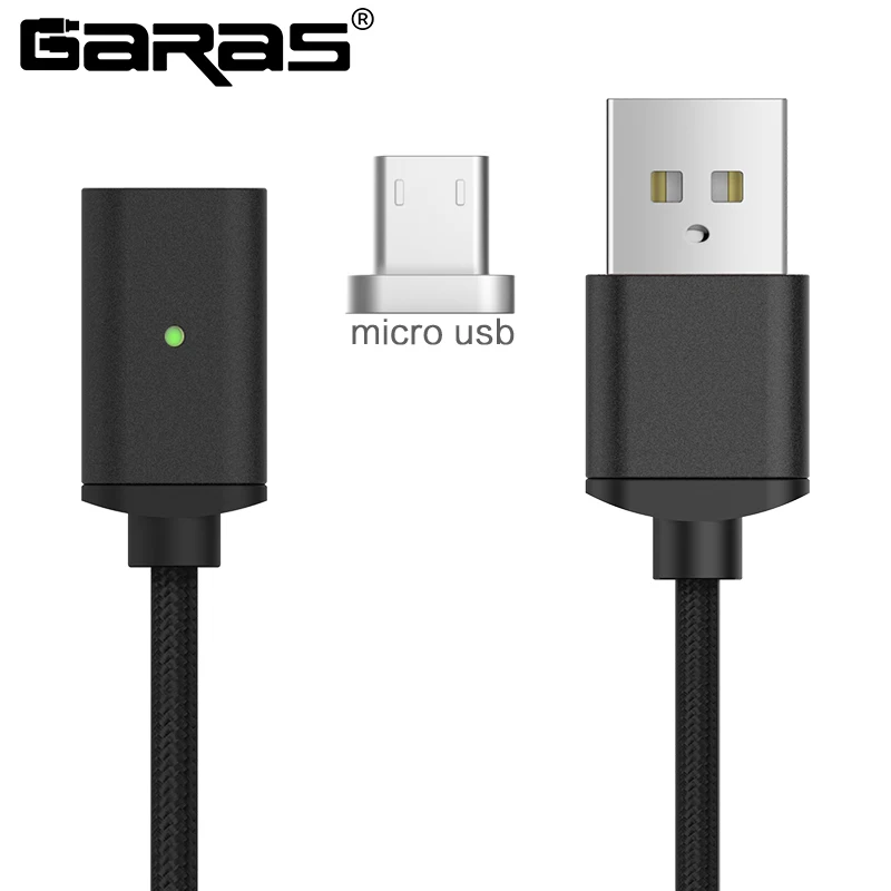 black micro usb Магнитный кабель GARAS для iphone/Micro USB/type-C, зарядное устройство, адаптер для iphone, магнит, быстрая зарядка, кабели для мобильных телефонов, 2 м - Цвет: black micro usb