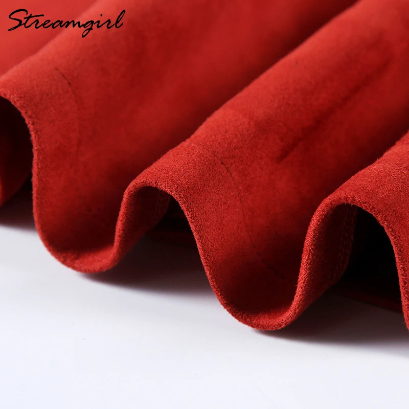 Юбка из замши на пуговицах для женщин Кожаная Мини красная юбка женские черные