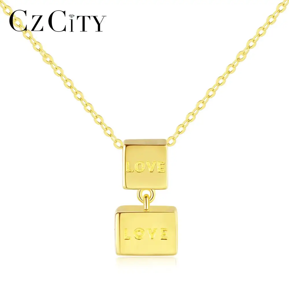 CZCITY твердое чистое 14 К Золотое двойное ожерелье с квадратной подвеской для женщин, ювелирные изделия из желтого золота Au 585 Colar N14068