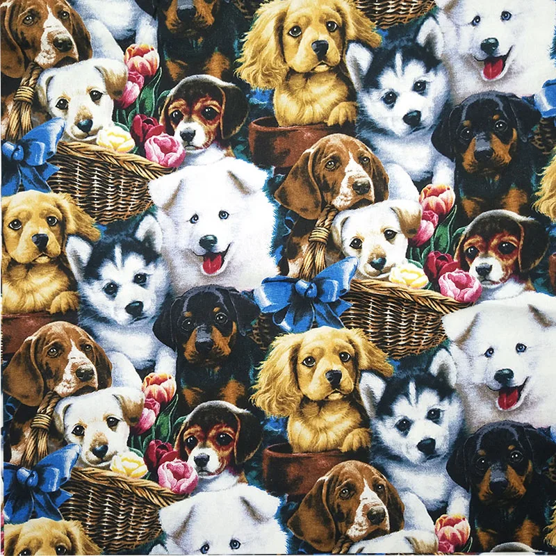 

110CM Wide Dog Fabric Cotton Fabric Telas Patchwork Dog in Basket Printed Fabric DIY Sewing Clothing Dress Quilting Patchwork