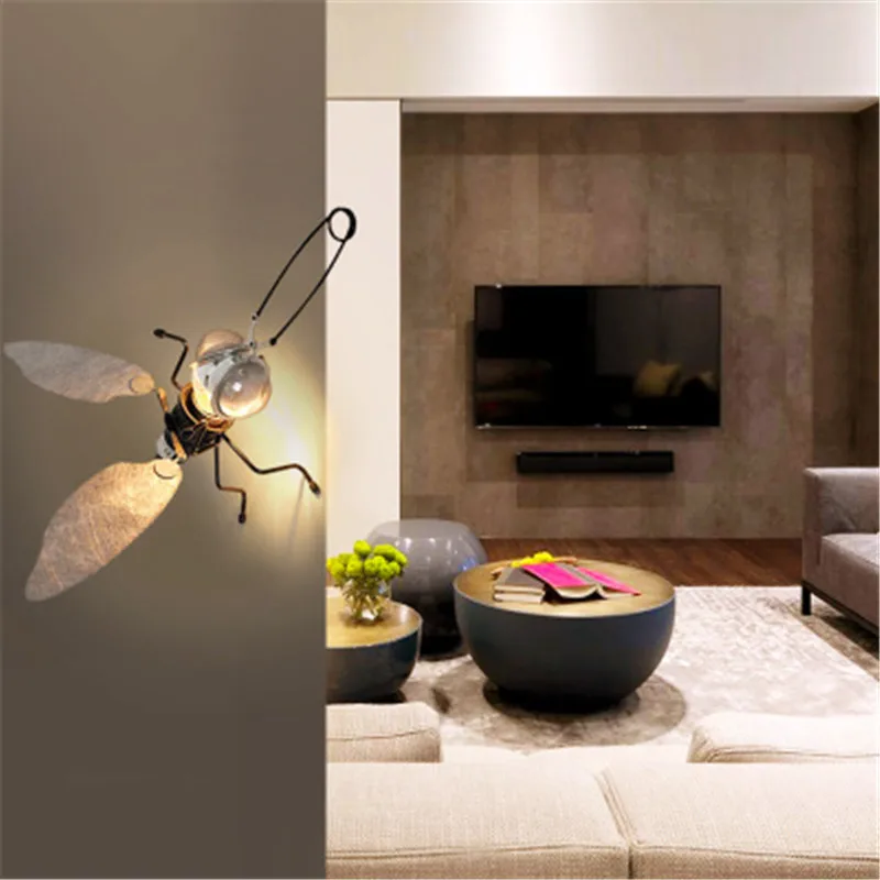 Nordic Style Art Flies Design Wall Lights Creative Bedside Room Bar Loft Retro Light Study Bedroom Decorative Lamp | Лампы и освещение