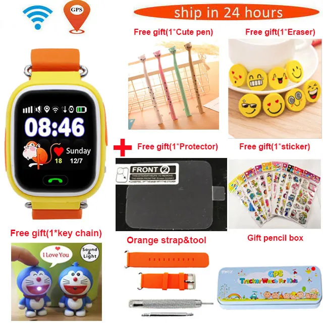 orange package 2 Из России Q90 gps телефон позиционирования модные детские часы 1,22 дюймов цветной сенсорный экран wifi SOS Смарт часы Детские Q50 найти - Цвет: orange package 2