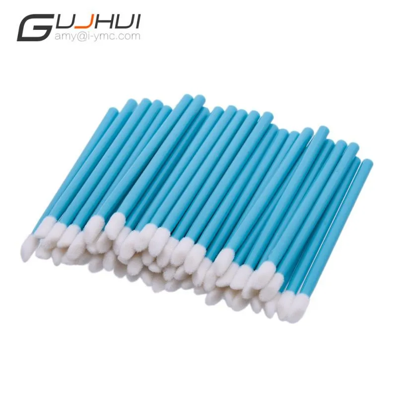 blue Одноразовая кисть для губ, 50 шт., ручка для очистки ресниц, макияж, губная помада, палочки с кисточкой для туши, очищающая косметика, макияж - Handle Color: blue