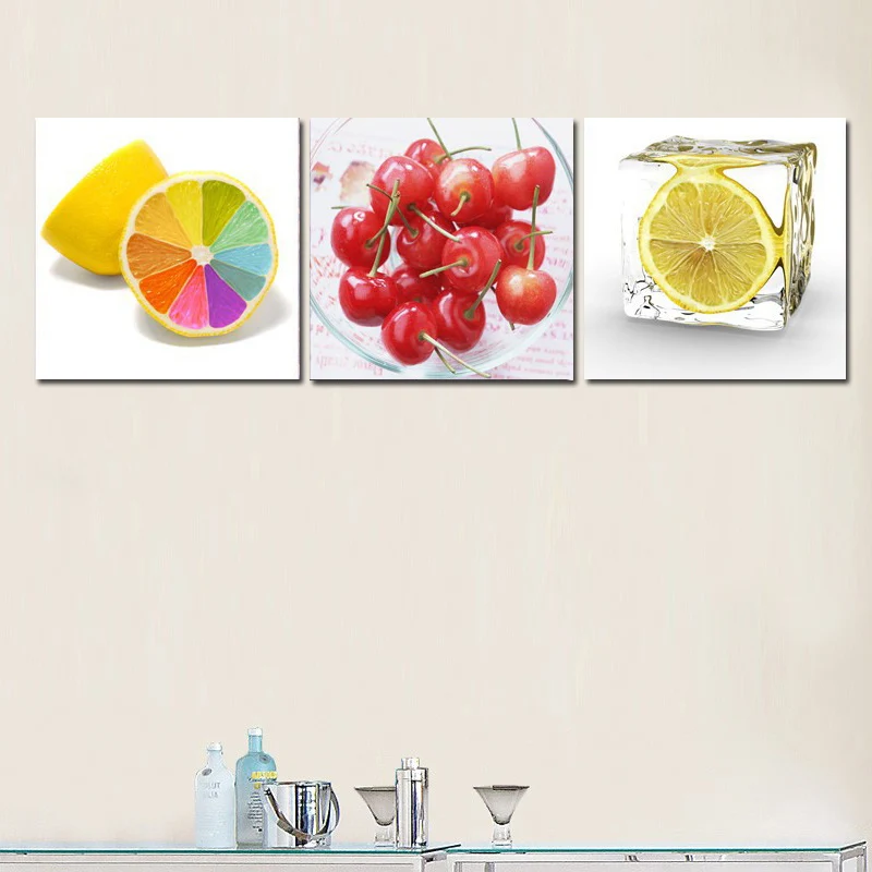 

Kitchen Room Decor Picture On The Wall Ice Fruit Fresh Painting Canvas Printed 3 Panel Modern Fruits Art Prints Unframed
