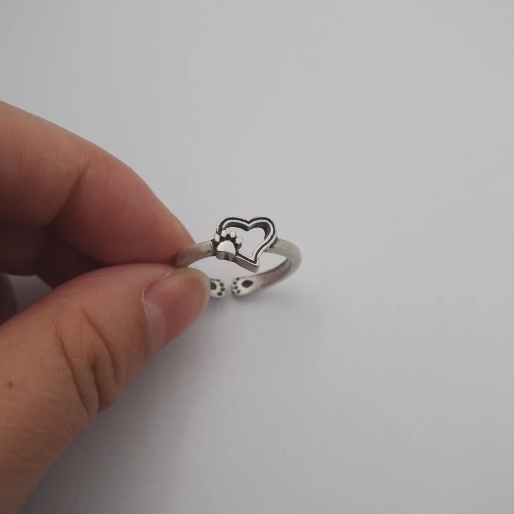 10 шт. модные высококачественные регулируемые посеребренные кольца pawprint on the heart Dog