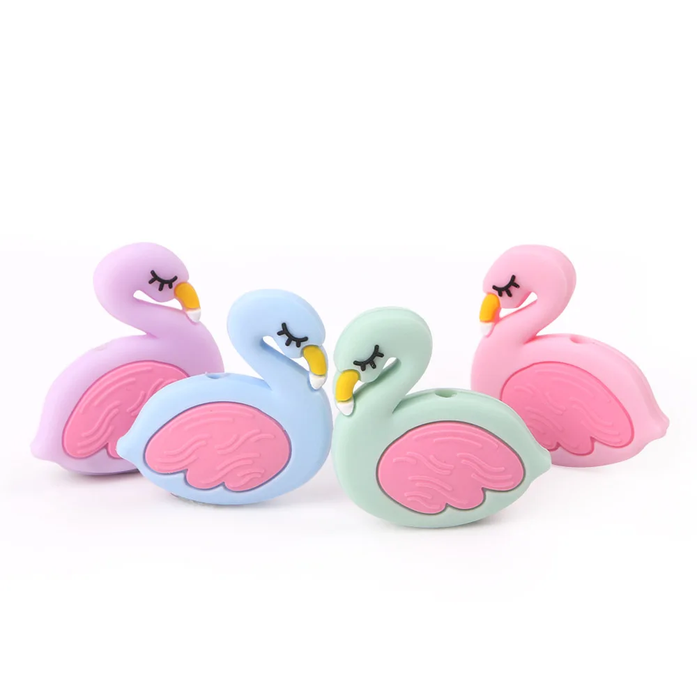 Cuentas de silicona de flamenco para beb&eacute;, mordedor de dibujos animados de grado alimenticio, juguetes de dentici&oacute;n sin BPA, collar de chupete artesanal, 3 piezas, Env&iacute;o Gratis-3