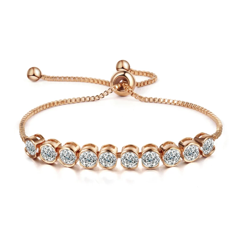 046 Rose Gold Потрясающий крошечный куб циркония Кристалл CZ Pave Oval регулируемые Bolo браслеты для леди в родии серебро/розовое золото покрытие - Окраска металла: 046 Rose Gold