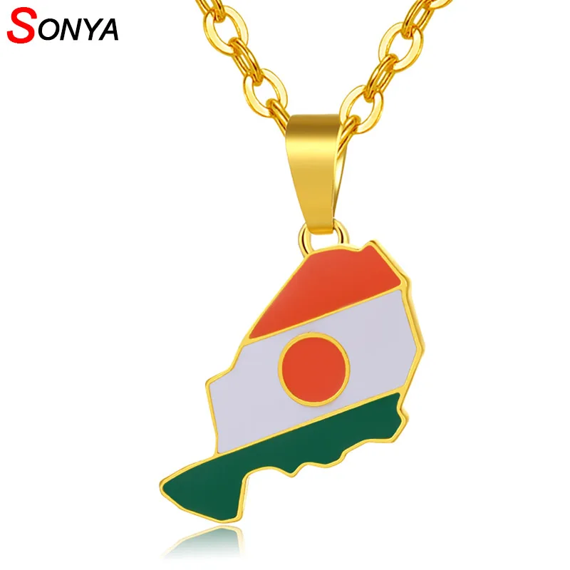 SONYA флаг Нигерии и карты кулон ожерелье золотой цвет страны Африки Нигер