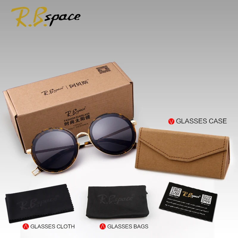 RBspace Тенденция новый Раунд Металл Солнцезащитные Очки Стимпанк Мужчины Женщины