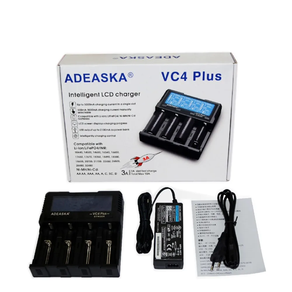 USB Быстрое интеллектуальное зарядное устройство ADEASKA VC4 PLUS с ЖК дисплеем для Li