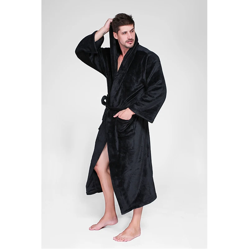 Flannel mens bath robe thick couple bathrobes plus size women fur solid warm winter pajamas long sleevee robes Da5460 | Мужская одежда