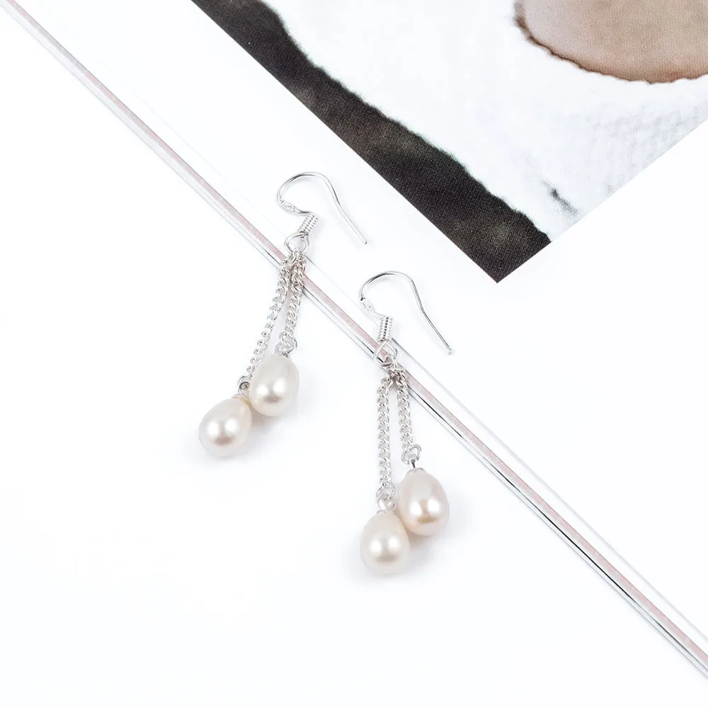 Natural Long Chain Pearl Dangle Earrings Beautiful Ladies Drop Three Colors Elegant Woman Fashion Freshwater | Украшения и