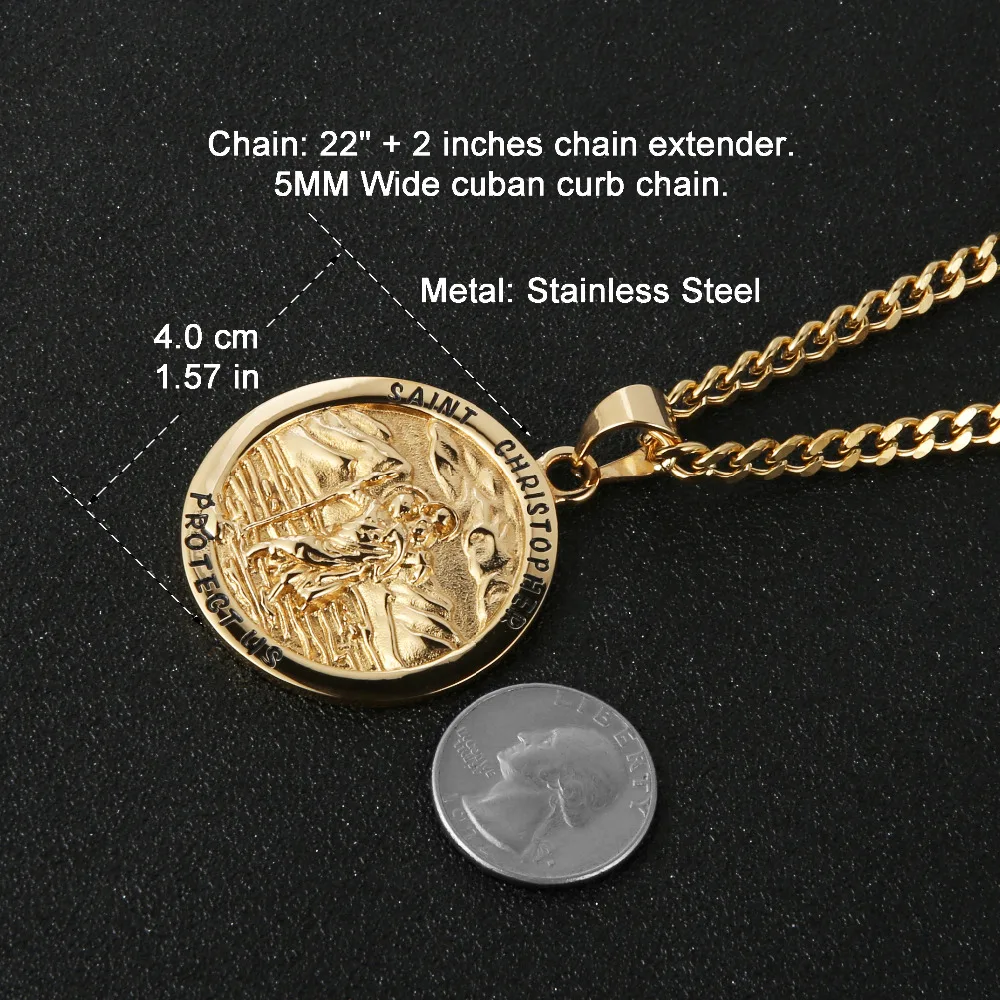 HZMAN круглая подвеска св. Кристофера ожерелье медаль твердая нержавеющая сталь с 22