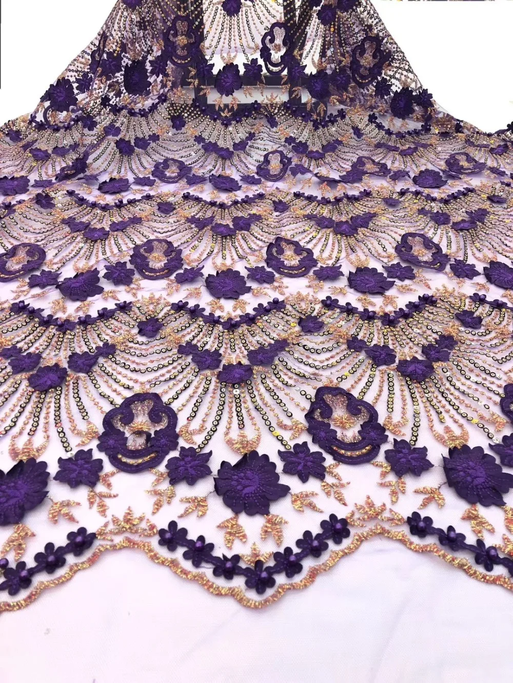 

Newly arrived high-end French 3D lace fabric and beading net tulle 2019 top Nigerian lace fabric wedding