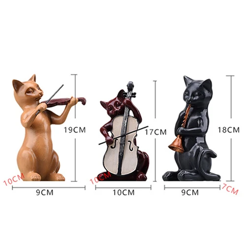 Cats Statue Set VILEAD 3 шт./компл. смолы с колокольчиками кошки статуя скрипки Скульптура музыканта статуэтка в виде милых животных, украшения окна Дисплей шкаф для домашнего декора - Цвет: Cats Statue Set