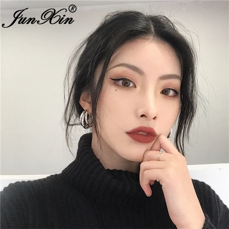 JUNXIN панк большие круглые серьги минималистичные вечерние круглые гвоздики серьги для женщин и мужчин серебряные золотые металлические серьги ювелирные изделия