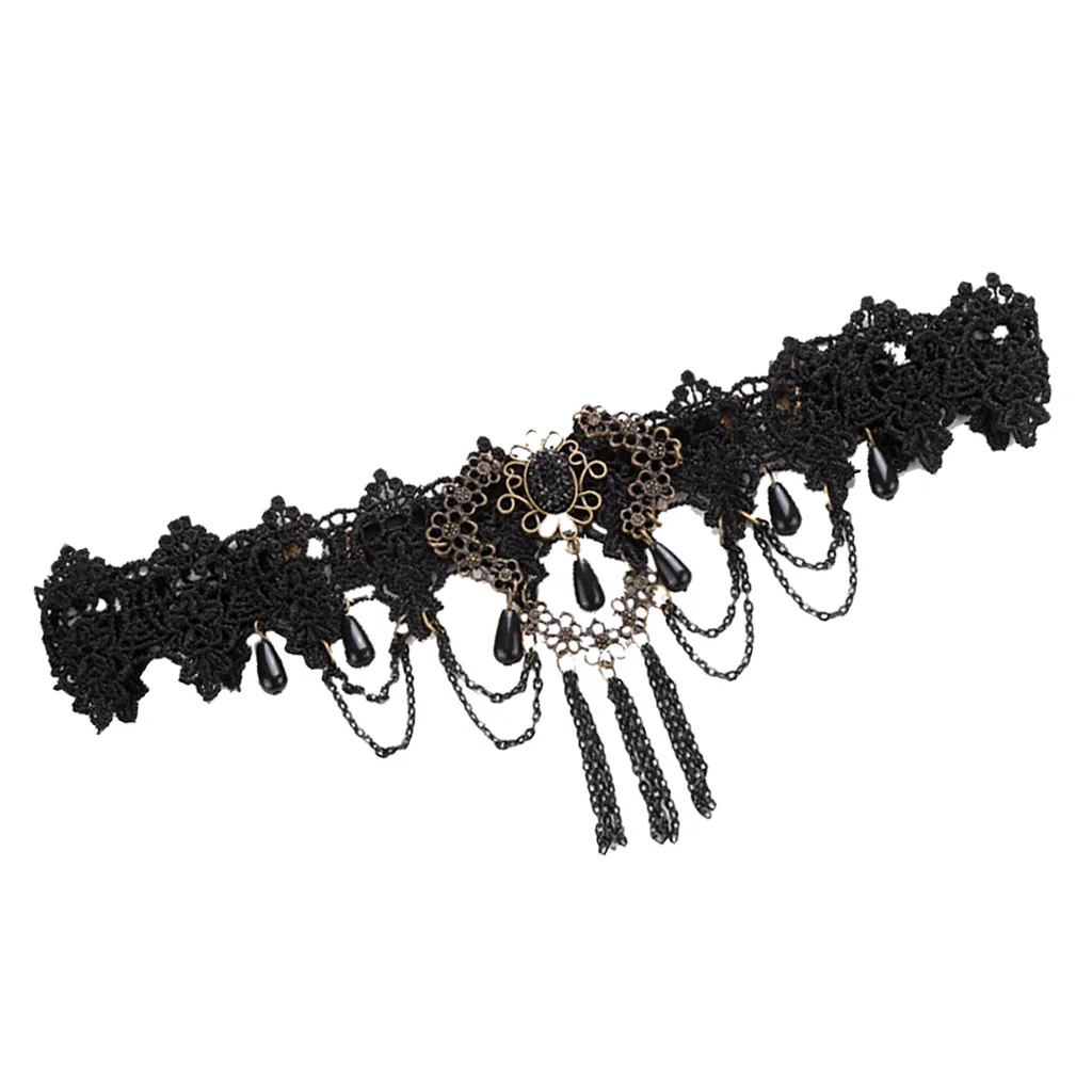 Романтическая готическая Черная кружевная цепочка на голову в стиле панк с