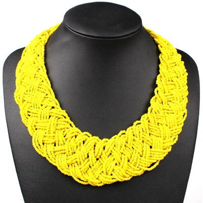 Yellow Клэр Цзинь Короткие ручной работы Тканые маленькие бусины Богемские ожерелья женские винтажное ожерелье Модные этнические ювелирные изделия - Окраска металла: Yellow