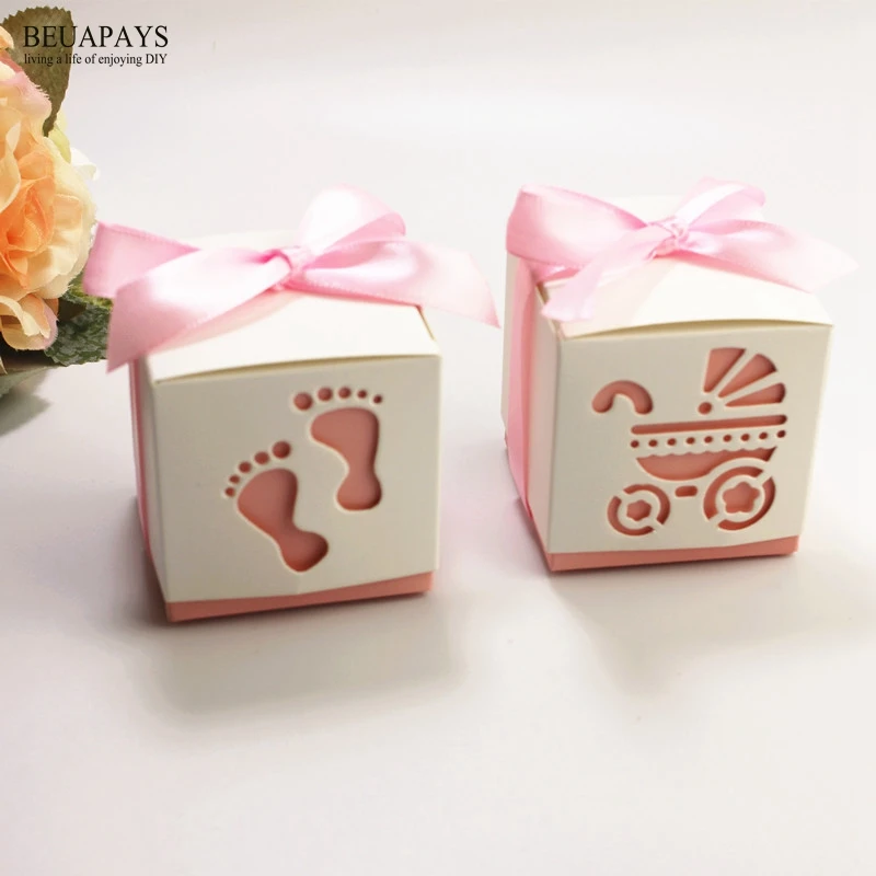 60 шт. Симпатичные Ноги корзину Baby shower коробка конфет это мальчик это девочка День рождения упаковка подарочная коробка DIY полые Европейский коробка конфет