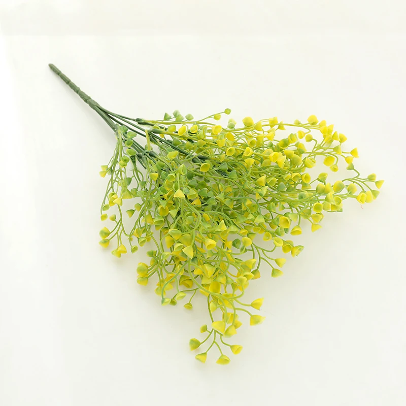 DIY Artificial small bowl flower water grass Gypsophila fake plastic plant flower for wedding family party decor Potted plant - Цвет: yellow green