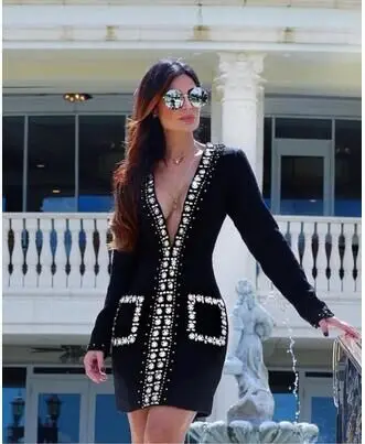 Летние женские туфли черного цвета с отделкой из бусин v-образный вырез Длинные