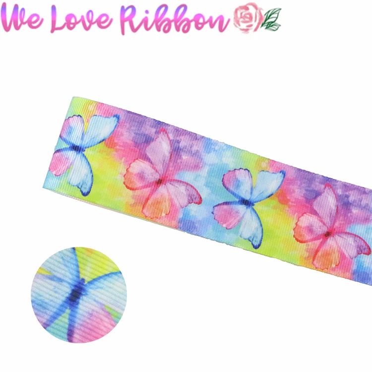 16 мм 75 Красочные бабочки напечатаны Grosgrain/эластичная лента животное DIY Украшение