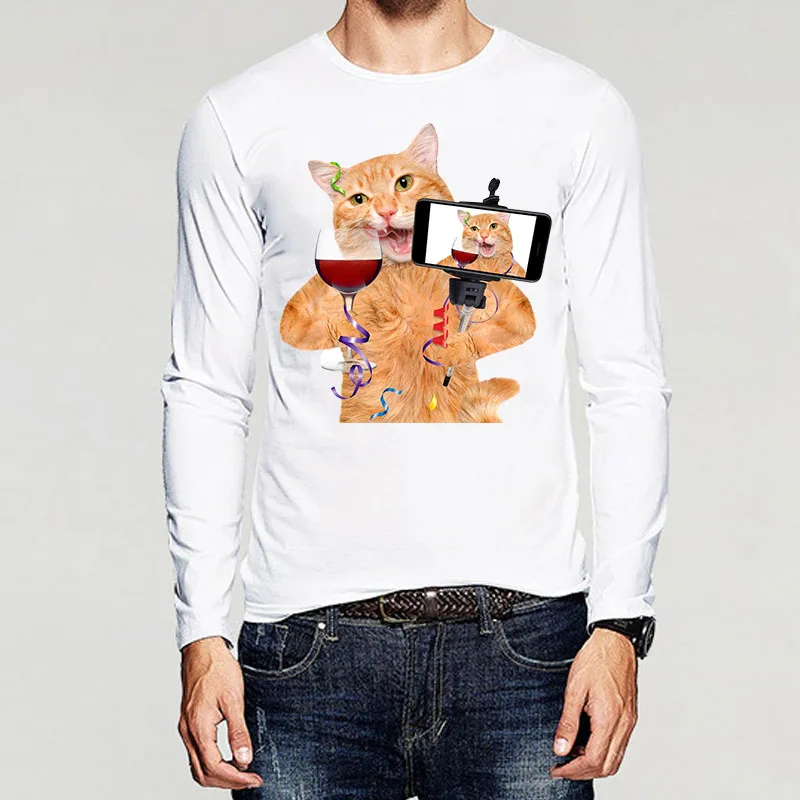 2018 осень милый кот забавная футболка Для мужчин Забавный Печать оригинальность с