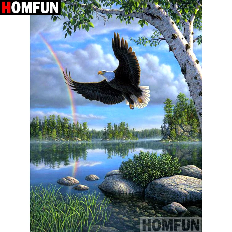 

HOMFUN Full Square/Round Drill 5D DIY Diamond Painting "Eagle Rainbow Landscape" Embroidery Cross Stitch 3D Home Decor A10678