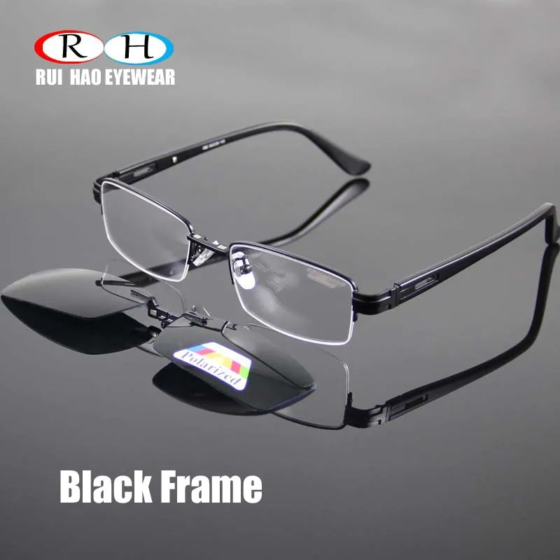 Black Frame Модная оптическая оправа для очков без оправы, оправа для очков для мужчин и женщин, оправа из сплава и поляризованные солнцезащитные очки на застежке - Цвет оправы: Black Frame