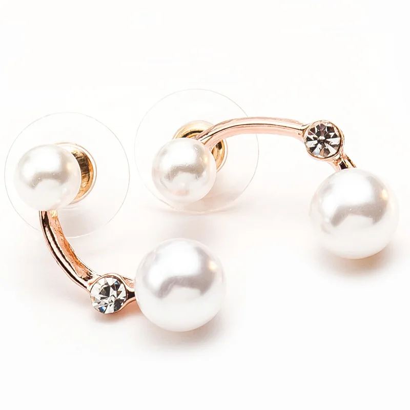 С золотыми и серебряными кристаллами серьги гвоздики для женщин Двусторонняя