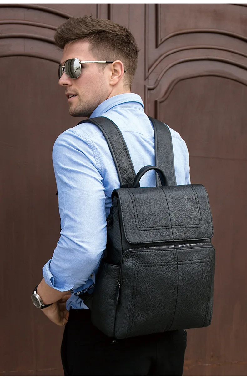 Рюкзак мужской из натуральной кожи вместительный для ноутбука 14 дюймов|Мужские