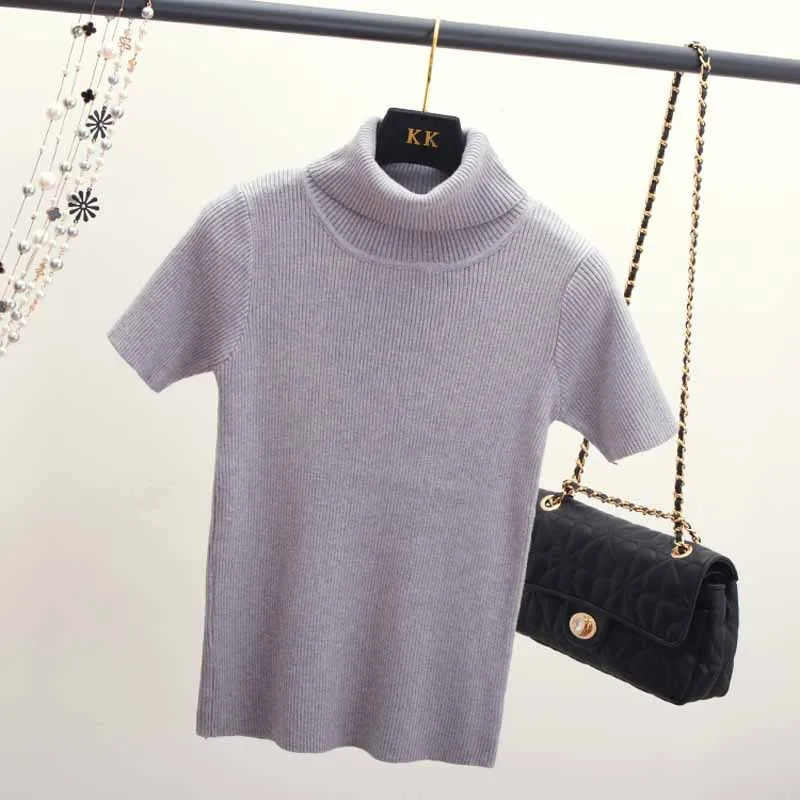 2019 Spring Women's Short-Sleeved Sweaters Women Slim Knitted Tops Turtleneck Solid Color Pullovers Tees 7 Colors | Женская одежда