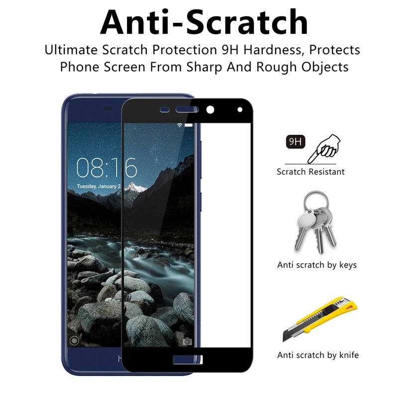 Full Cover Tempered Glass for Huawei Honor 6C Pro Screen Protector FOR V9 Play 5.2&quot Electroplated Protective Film | Мобильные