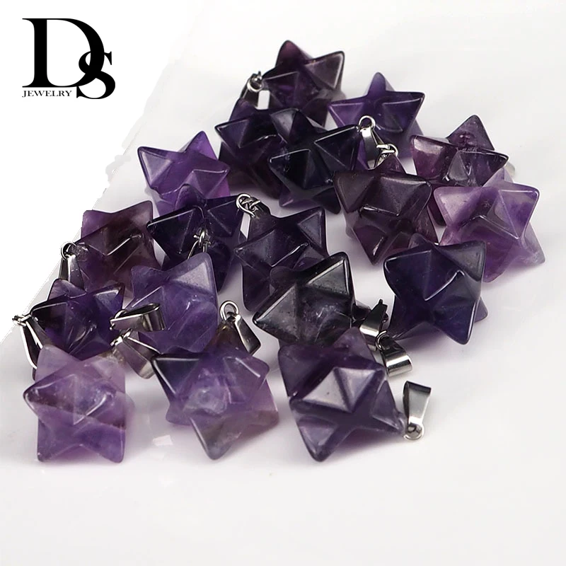 Натуральный Аметист Merkabah Маятник Фиолетовый кварцевый кристалл Angelite Merkaba Stars