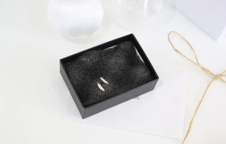 Серьги гвоздики из настоящего серебра 925 пробы с перьями для женщин и девочек