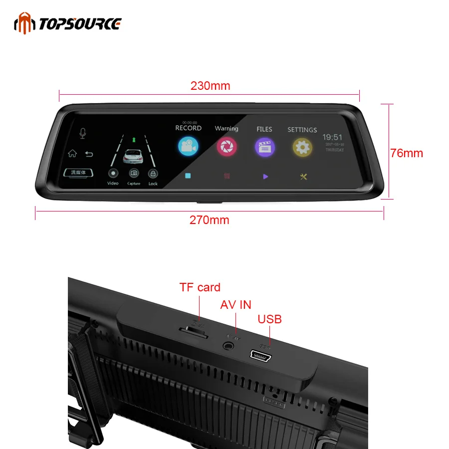 Topsource тире Камера 3g/4G 10 &quotips Dvr автомобиля HD 1080 P Двойной объектив