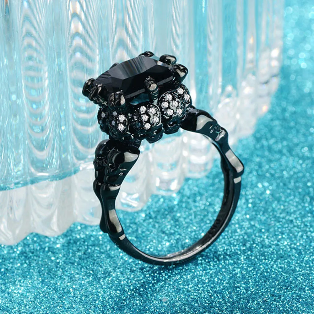 Черное золото циркон кольцо унисекс панк рок череп клуб крутая женщина Винтаж