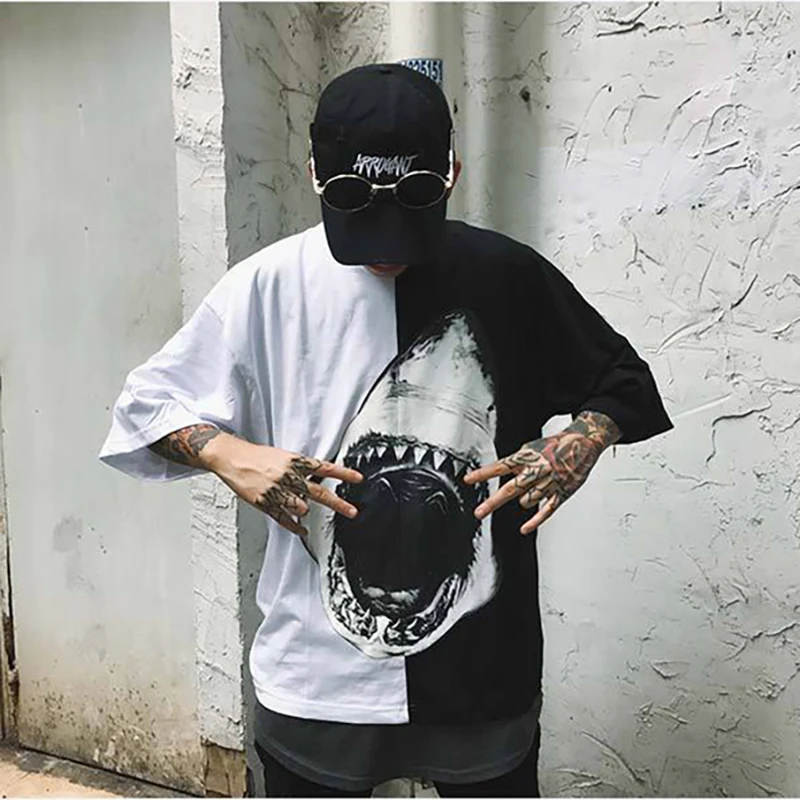 Футболка уличная мода повседневная граффити Vetements мужская и женская Акула хип