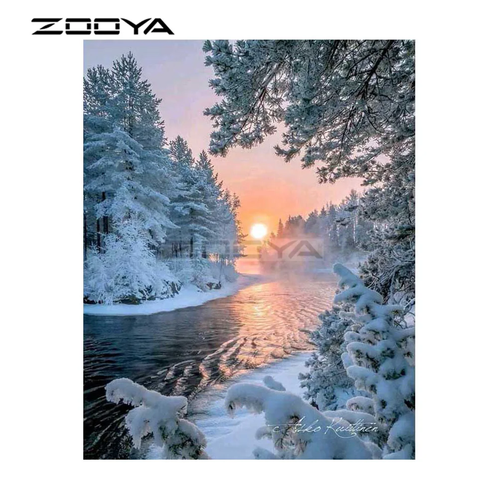 ZOOYA Алмазная вышивка сделай сам алмазная живопись снег дерево пейзаж закат