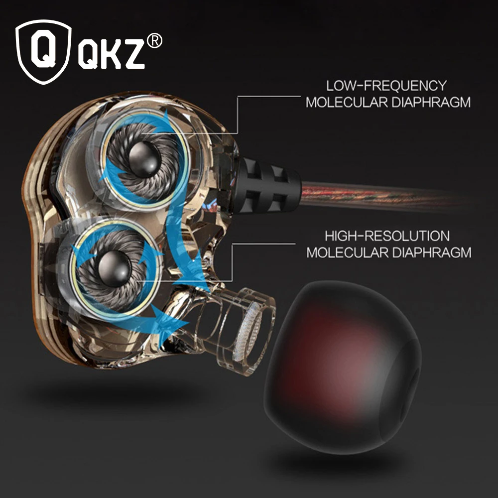 Натуральная QKZ KD4 наушники двойной драйвер с микрофоном gaming headset mp3 DJ поле audifonos fone
