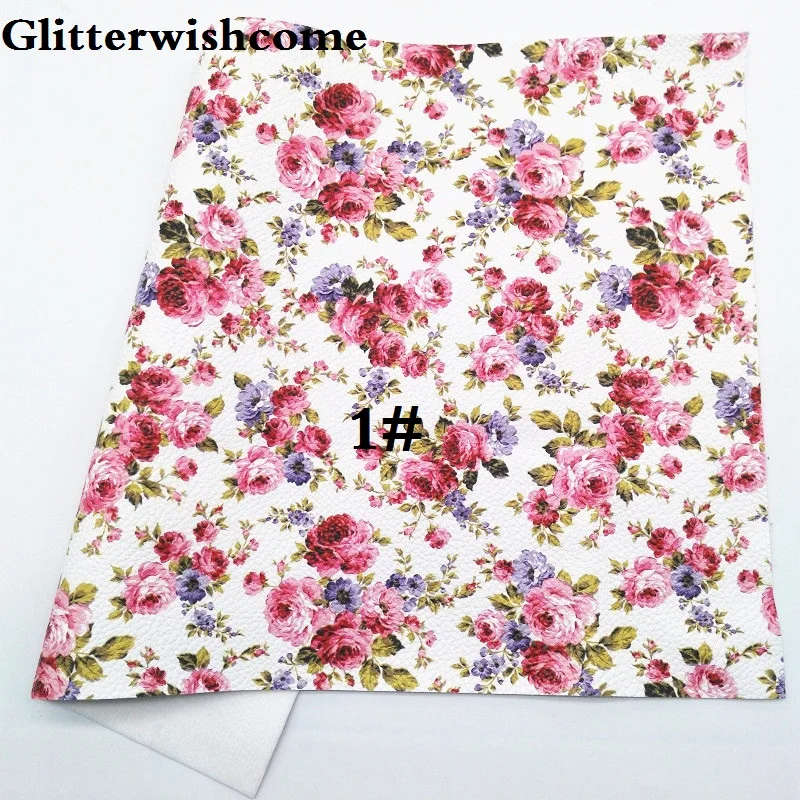 1 Glitterwishcome 30X134 см мини рулон синтетическая кожа, печатные цветы розы, искусственная ткань из искусственной кожи винил для бантов, GM022 - Цвет: 1
